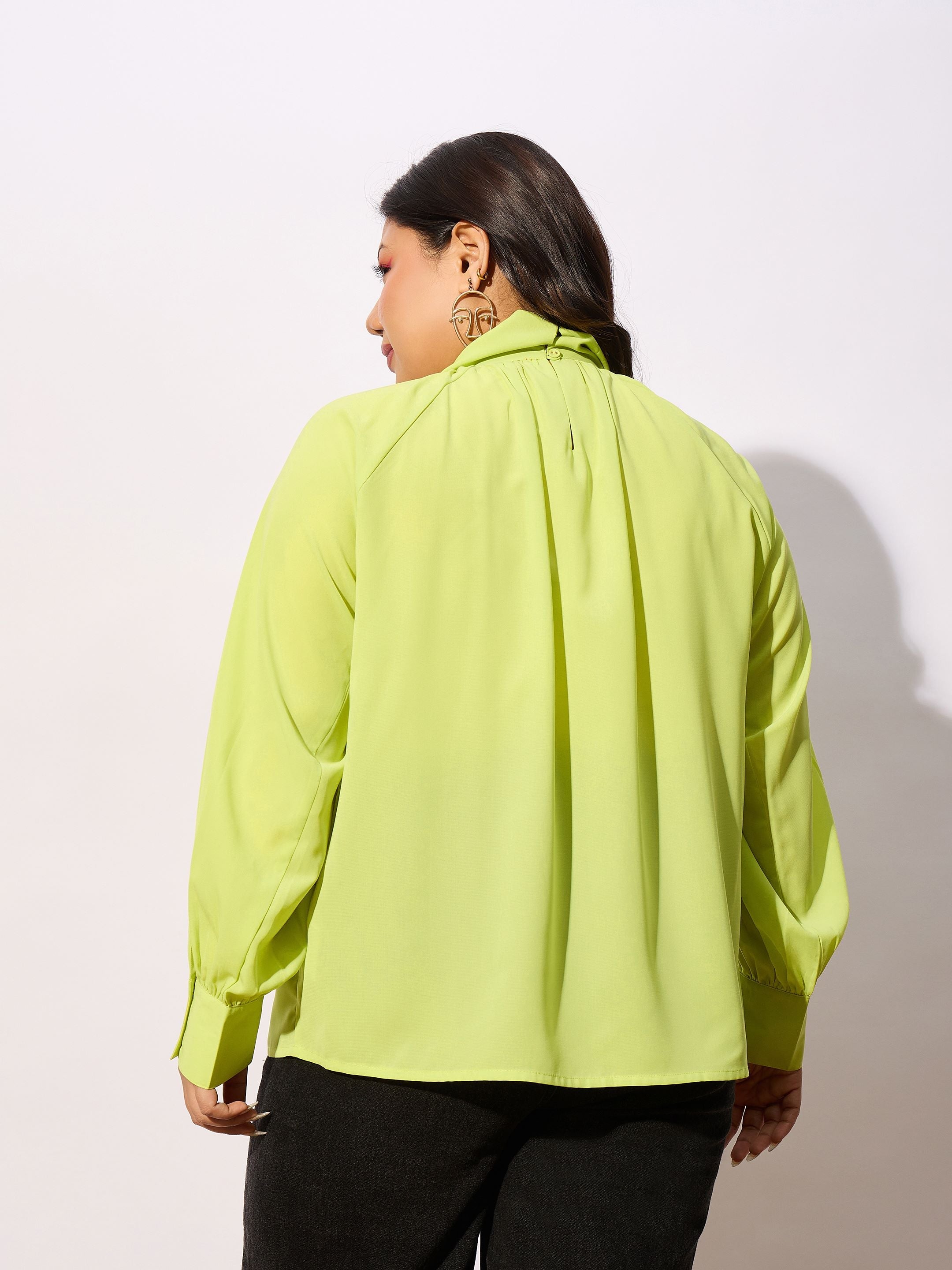 Women Lime Green Front Twisted Detail Top