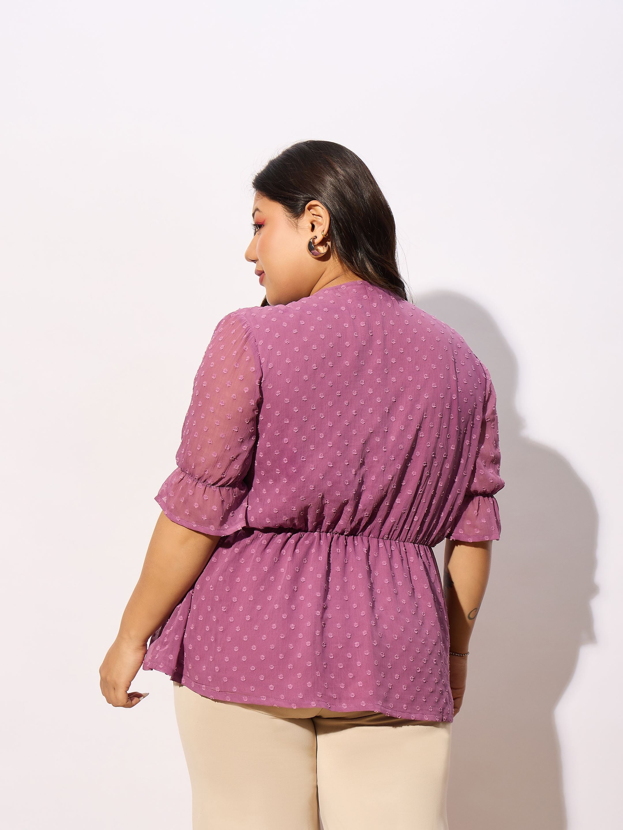 Women Purple Dobby Yoke Top