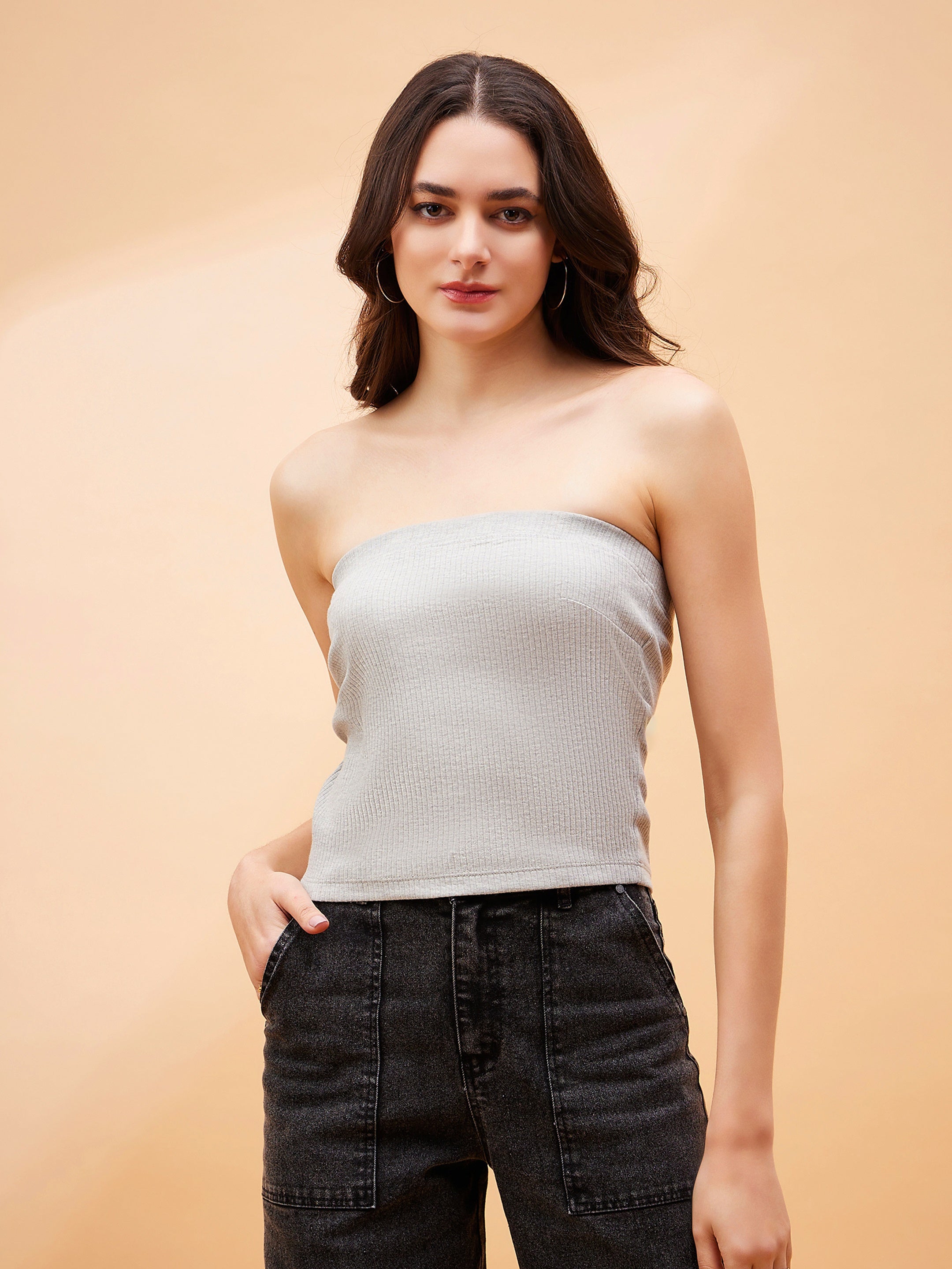 Women Grey Rib Tube Top