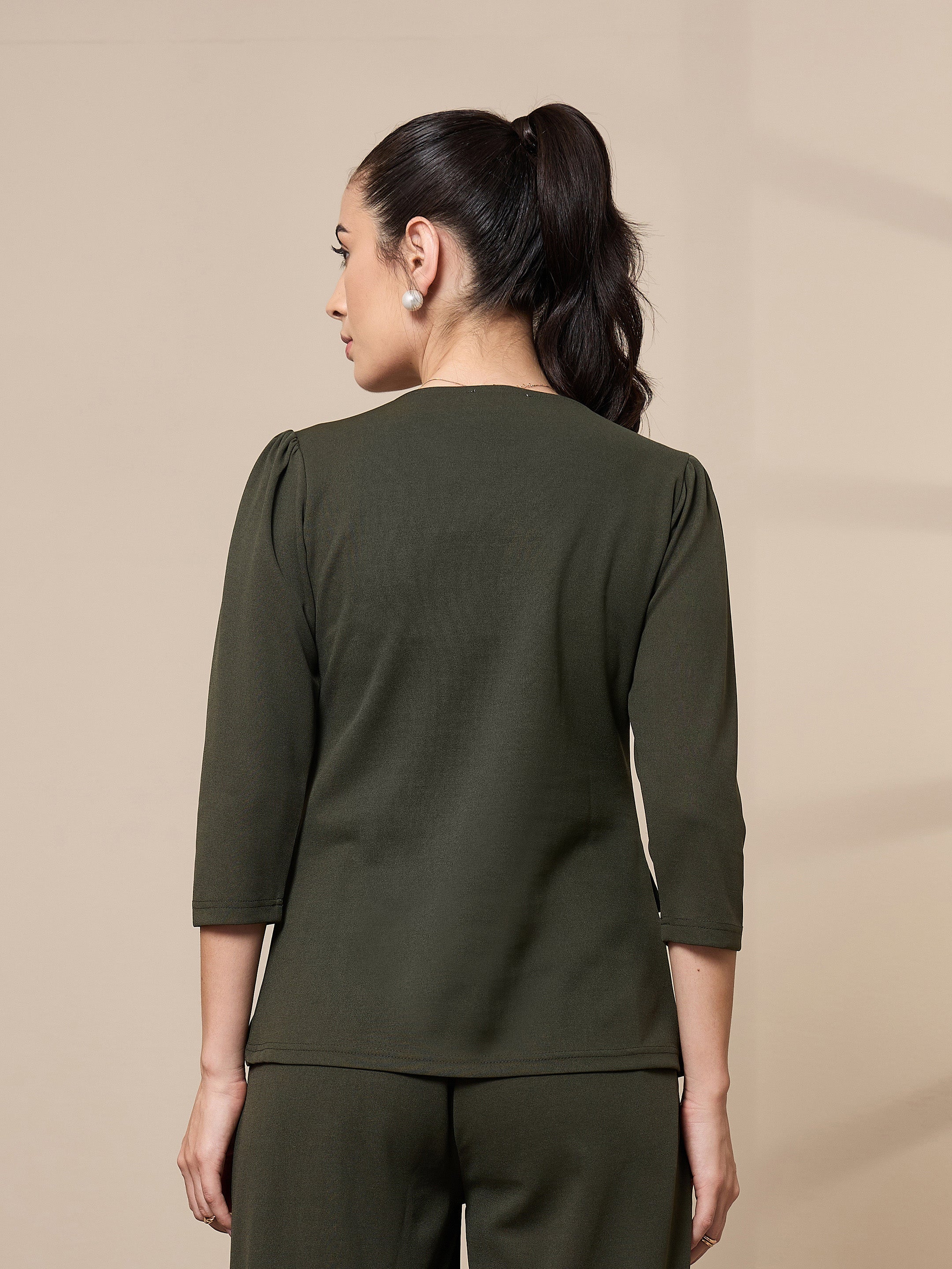 Women Olive Square Neck Top