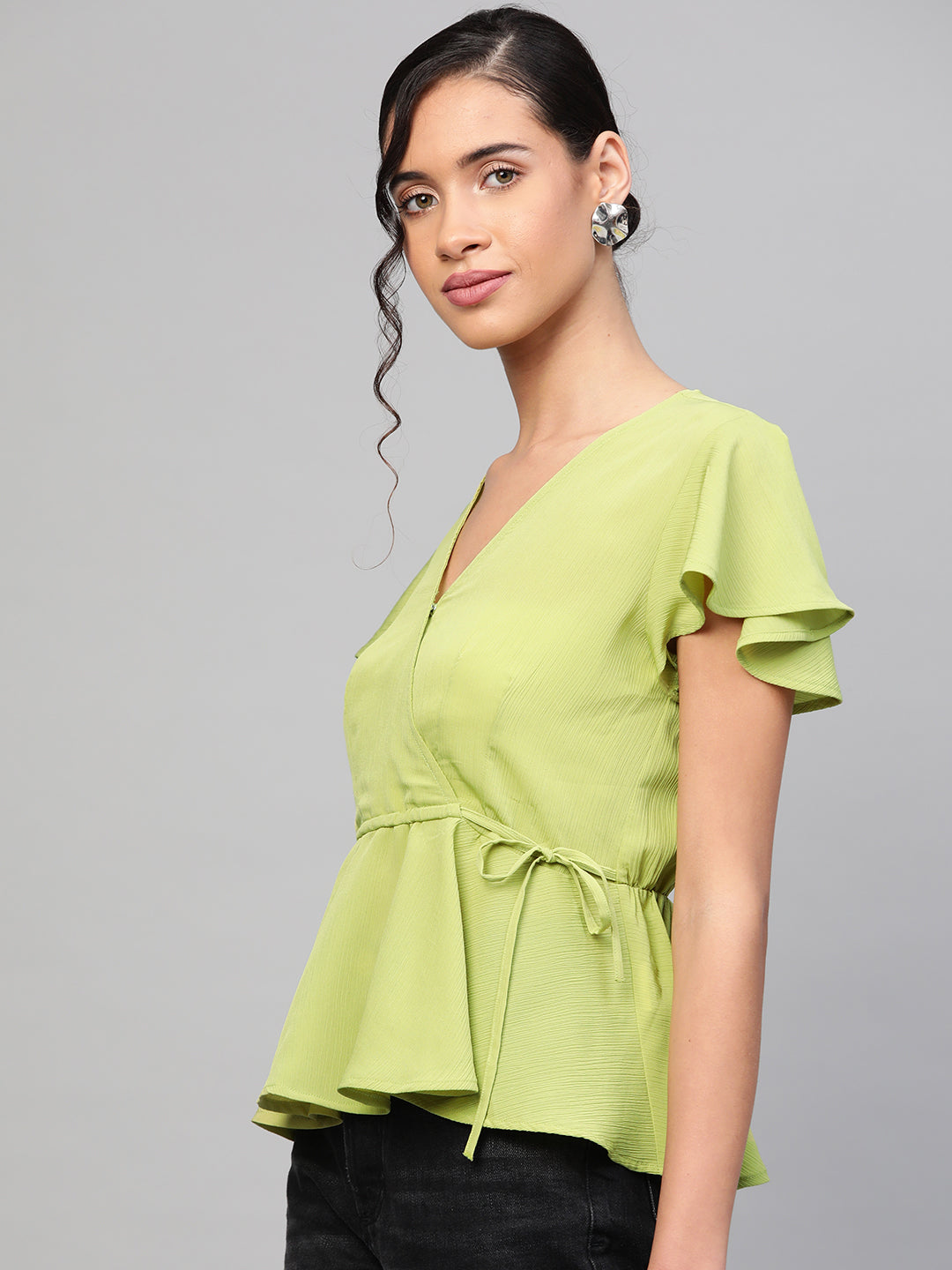 Mint Green Wrap Peplum Top