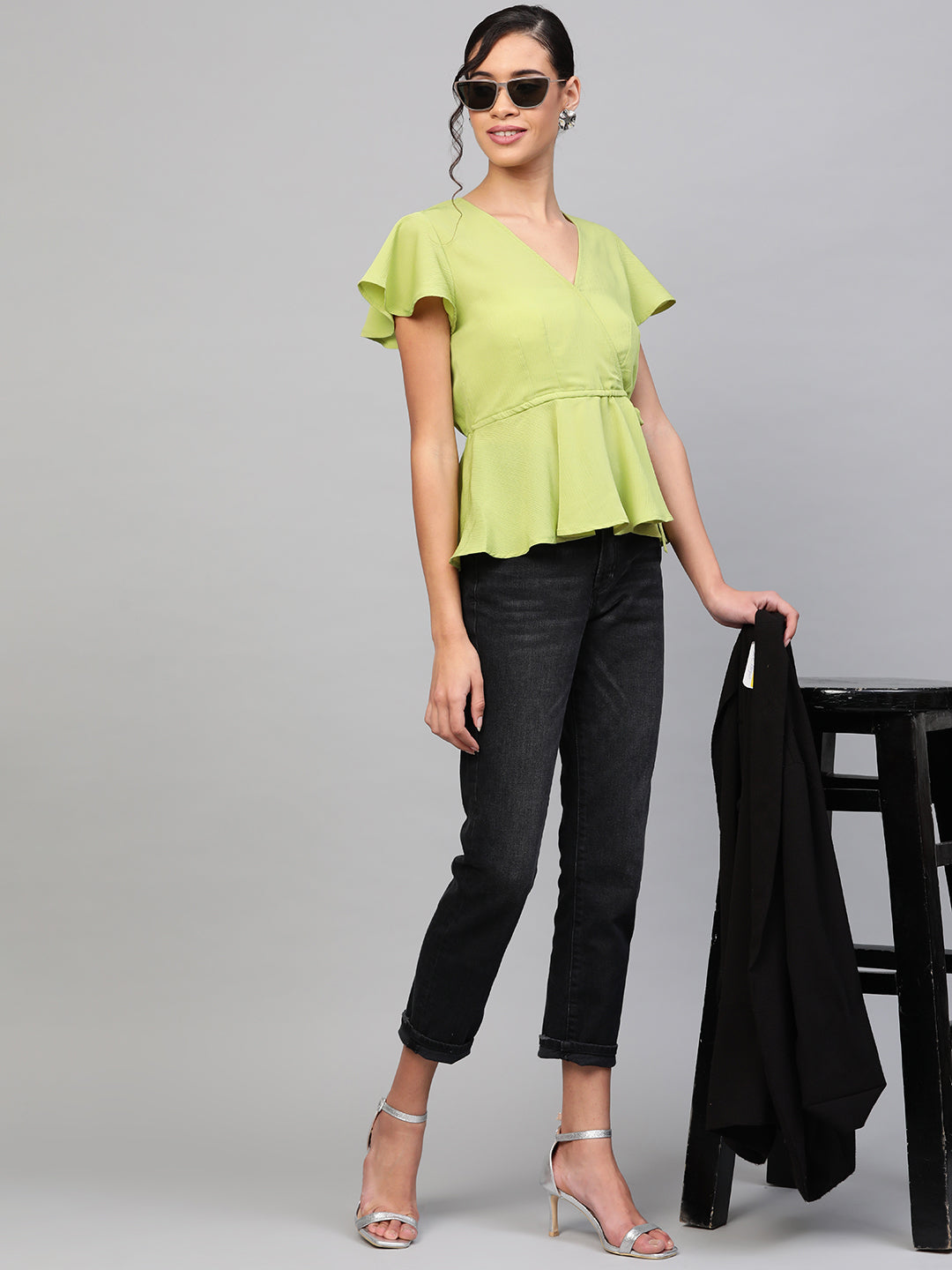 Mint Green Wrap Peplum Top