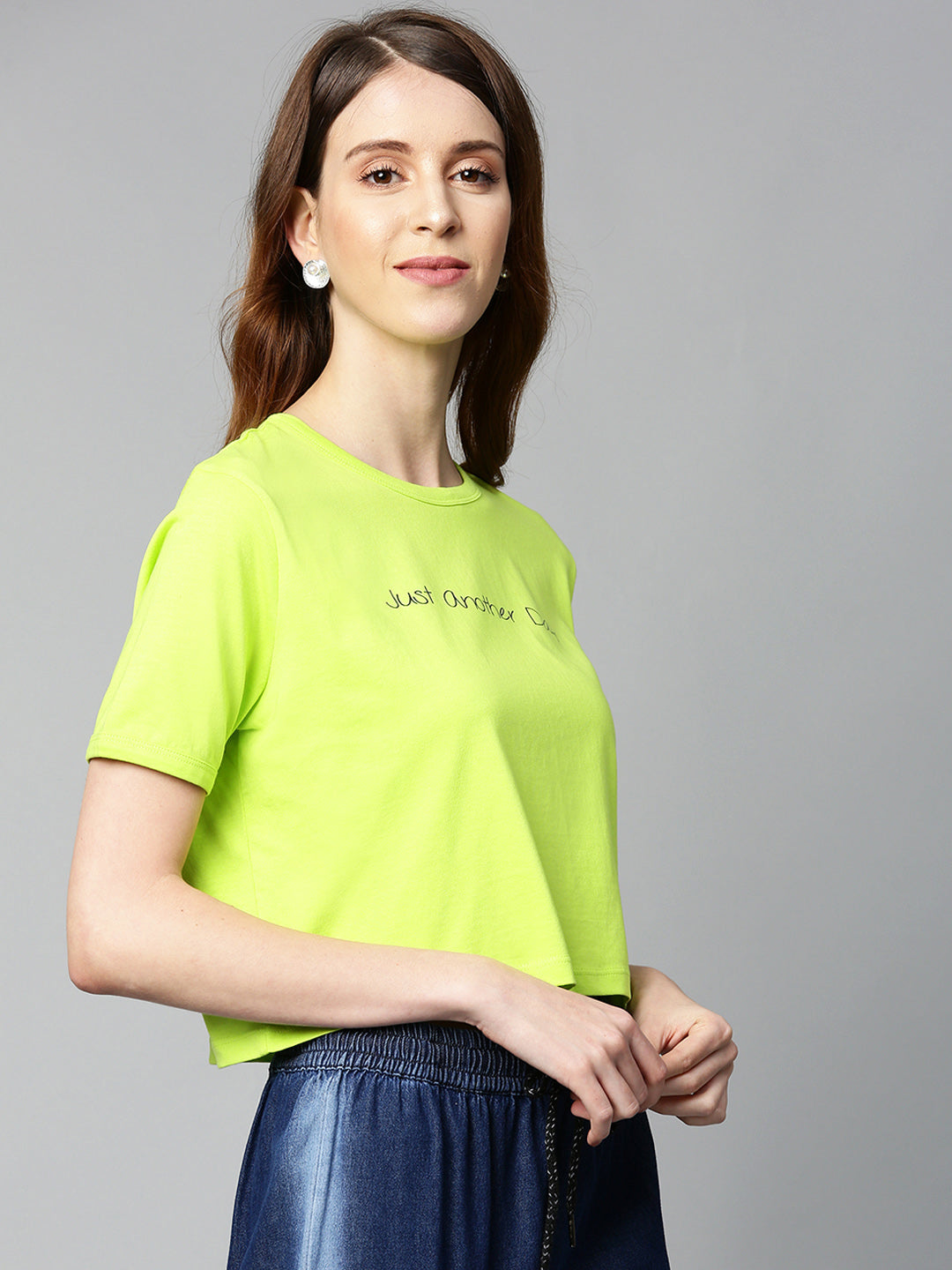 Neon Green Just-Another-Day Crop T-Shirt