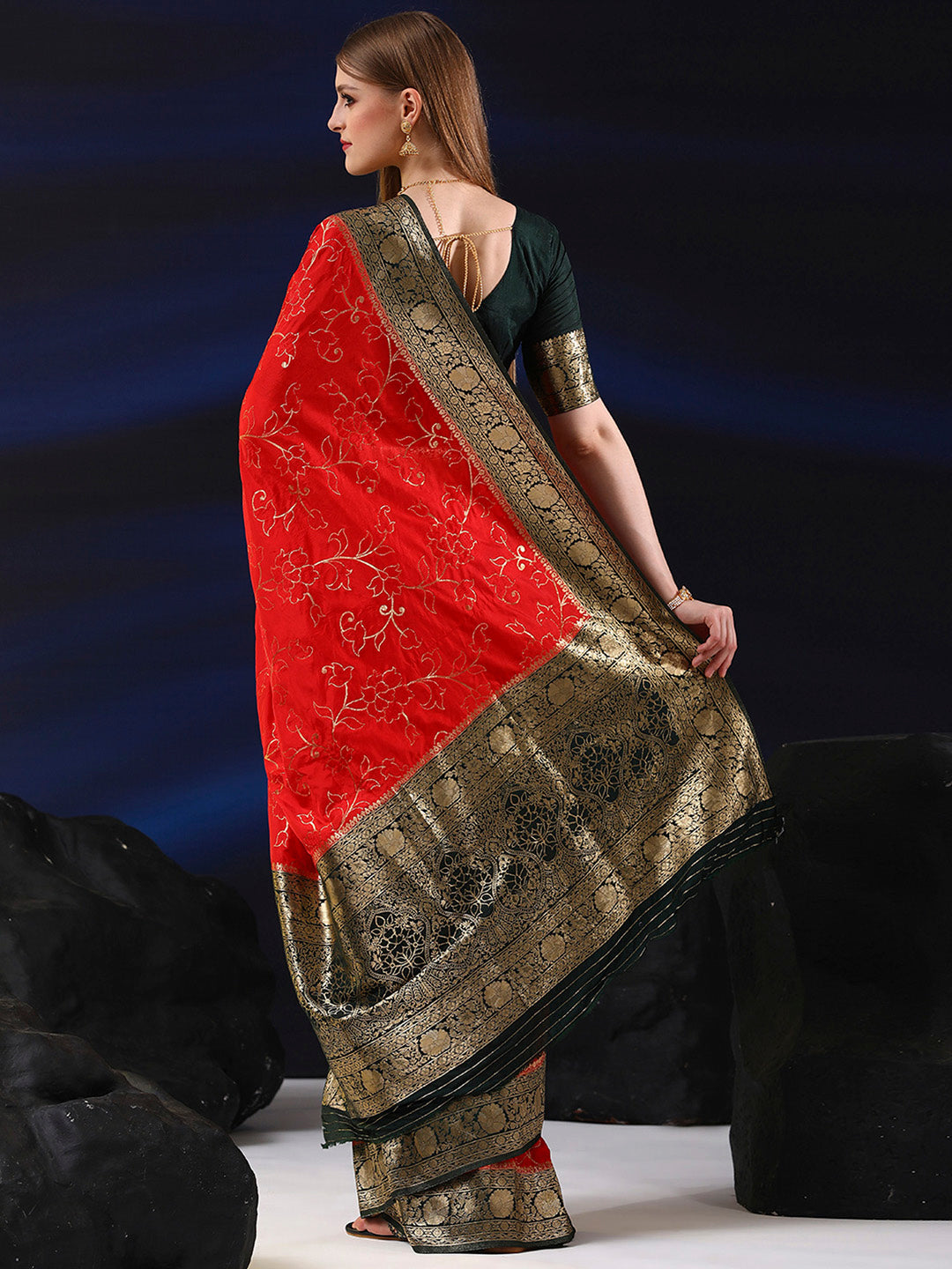 Silk Blend Red Woven Design Designer Saree With Blouse