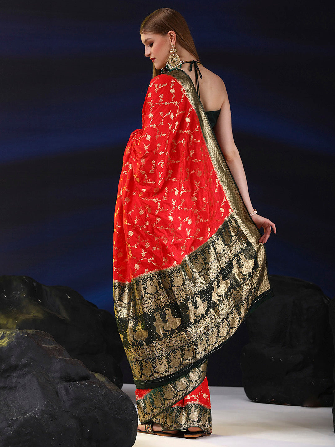 Silk Blend Red Woven Design Designer Saree With Blouse