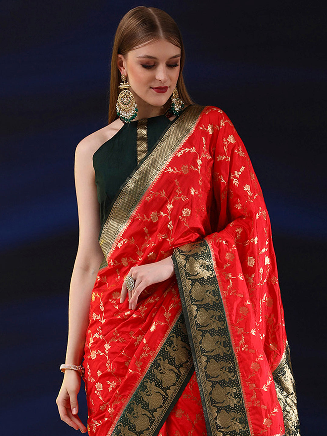 Silk Blend Red Woven Design Designer Saree With Blouse