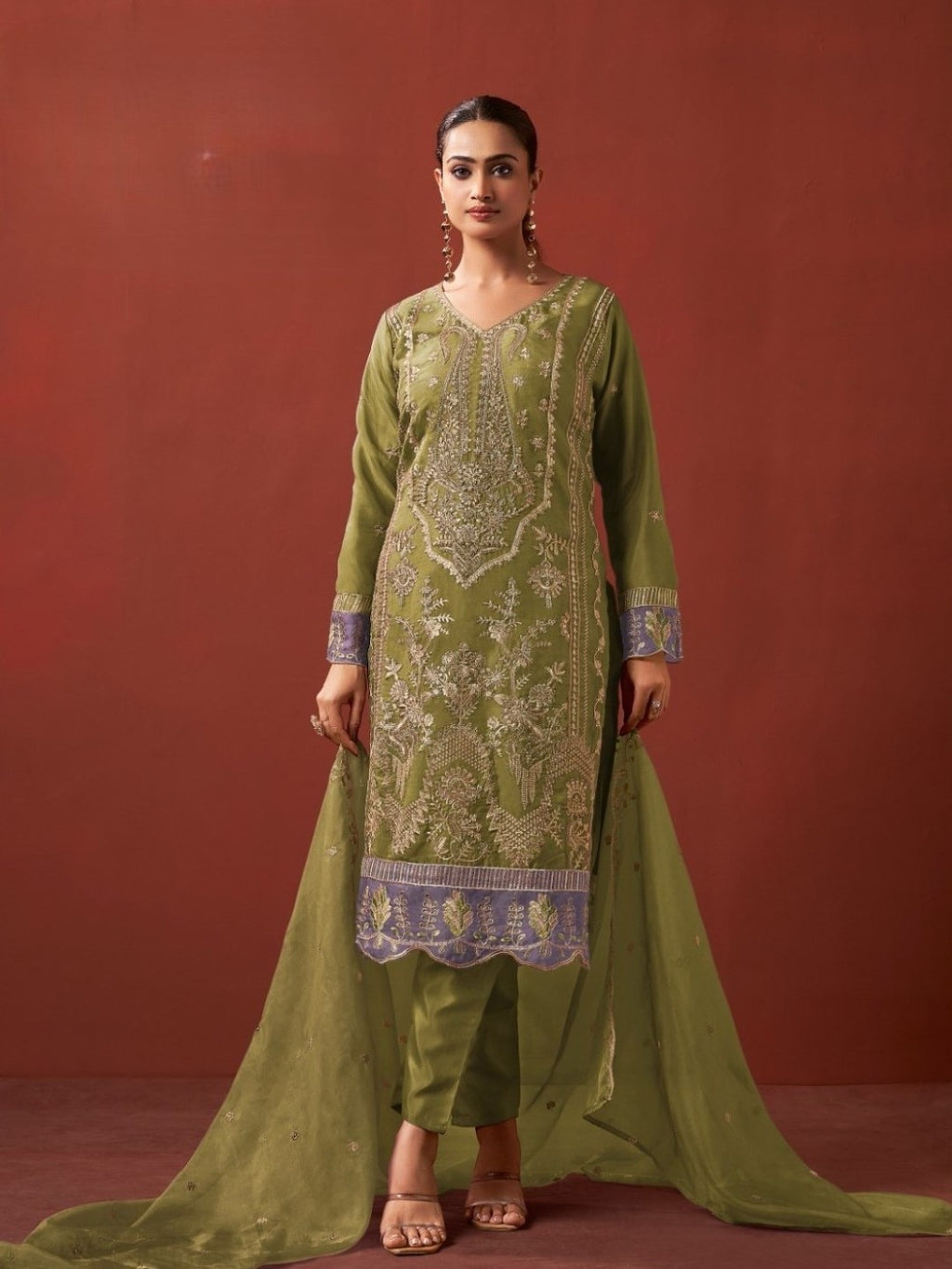 Shamsad forest Full Work lawn suit set