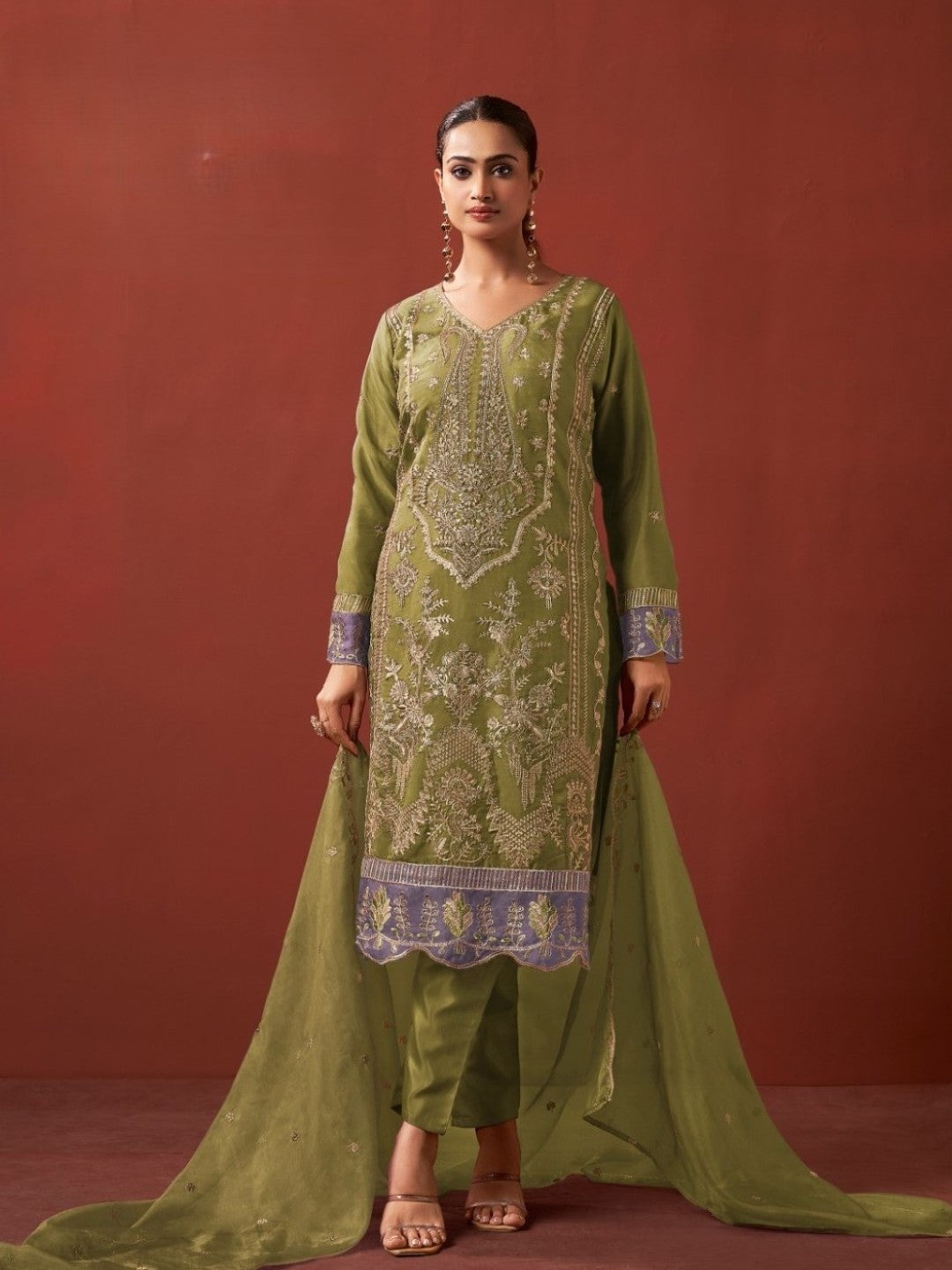 Shamsad forest Full Work lawn suit set