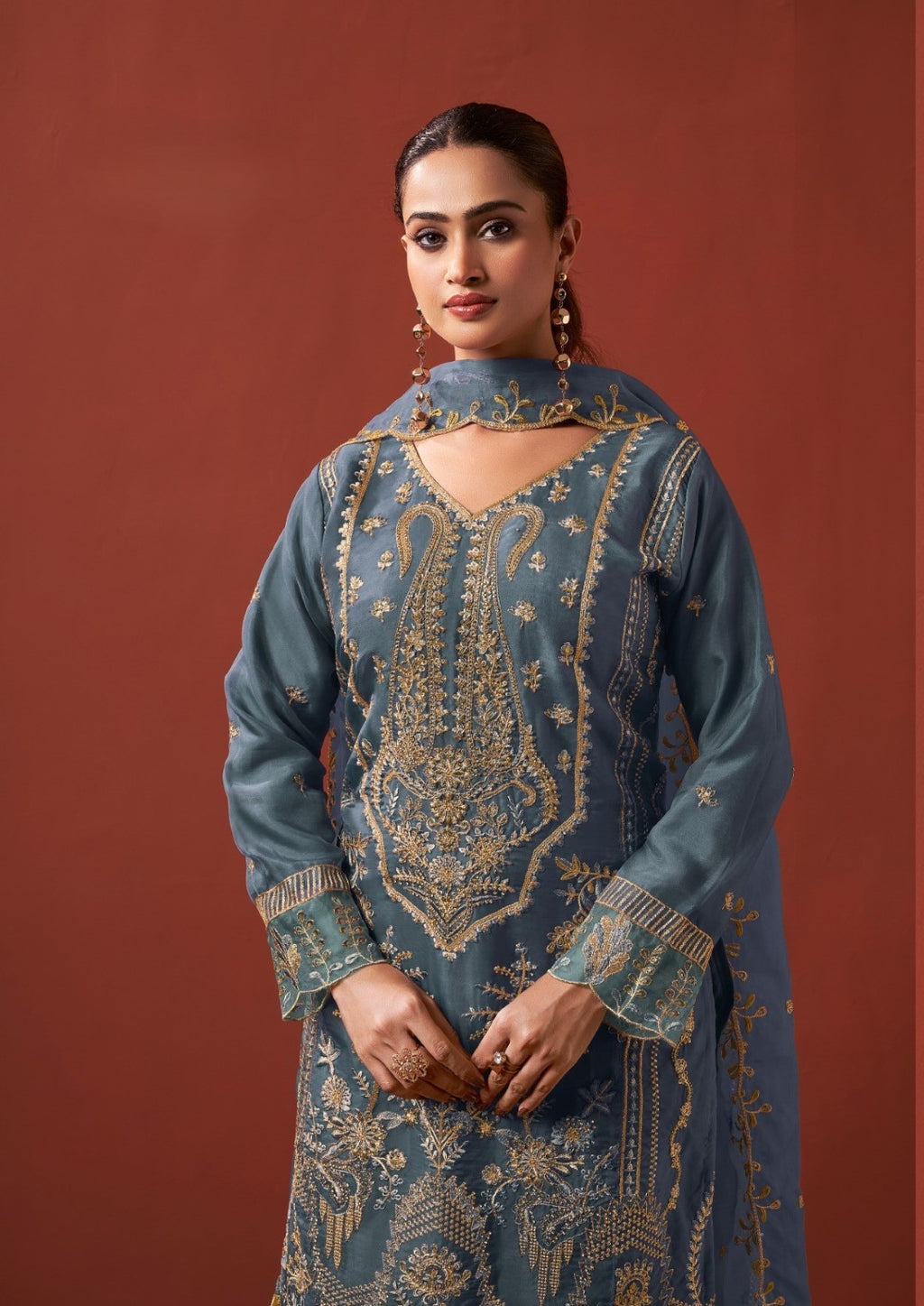 Shamsad slate Full Work lawn suit set