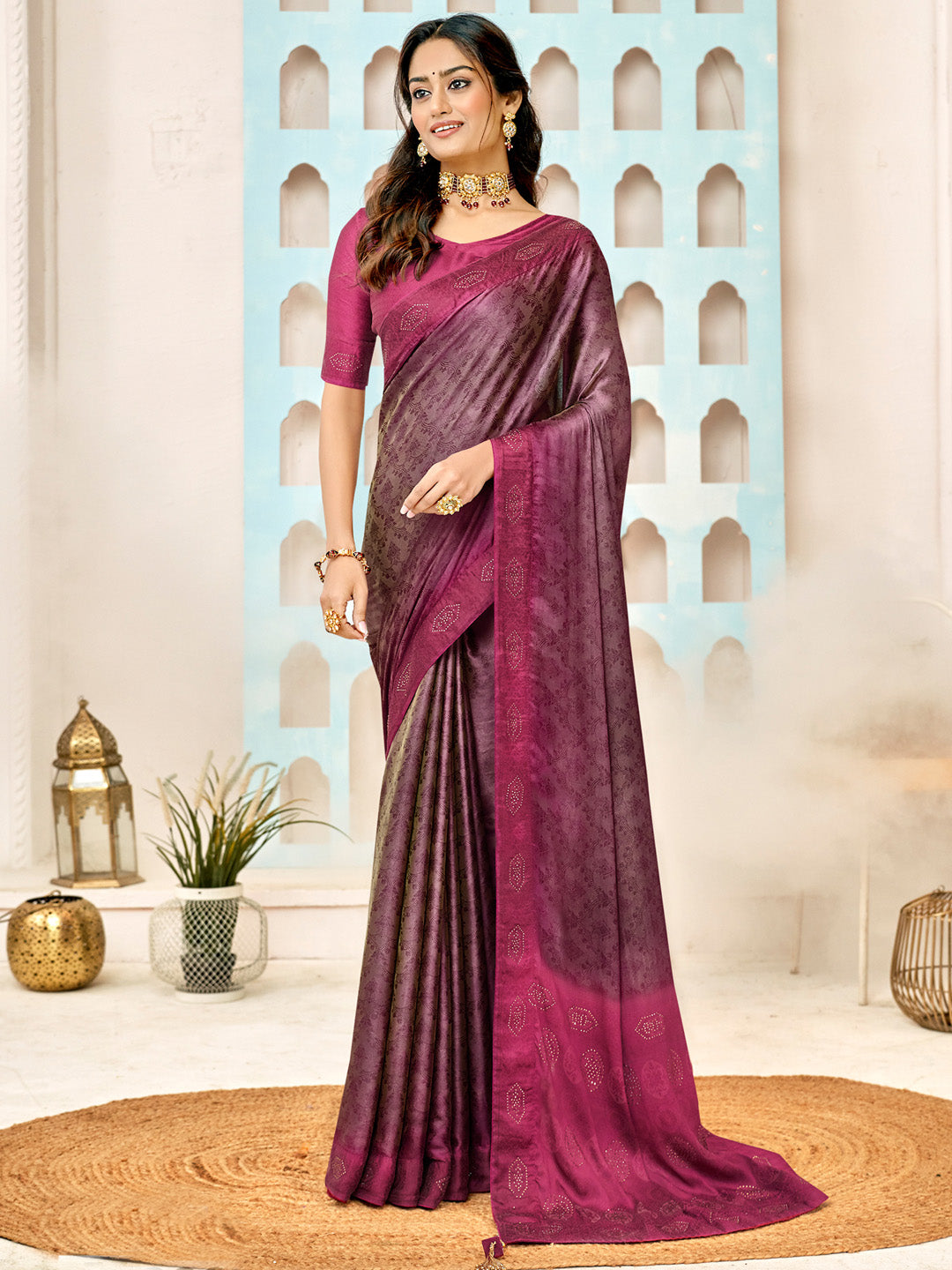 Pure Silk Burgundy Embellished Designer Saree With Blouse