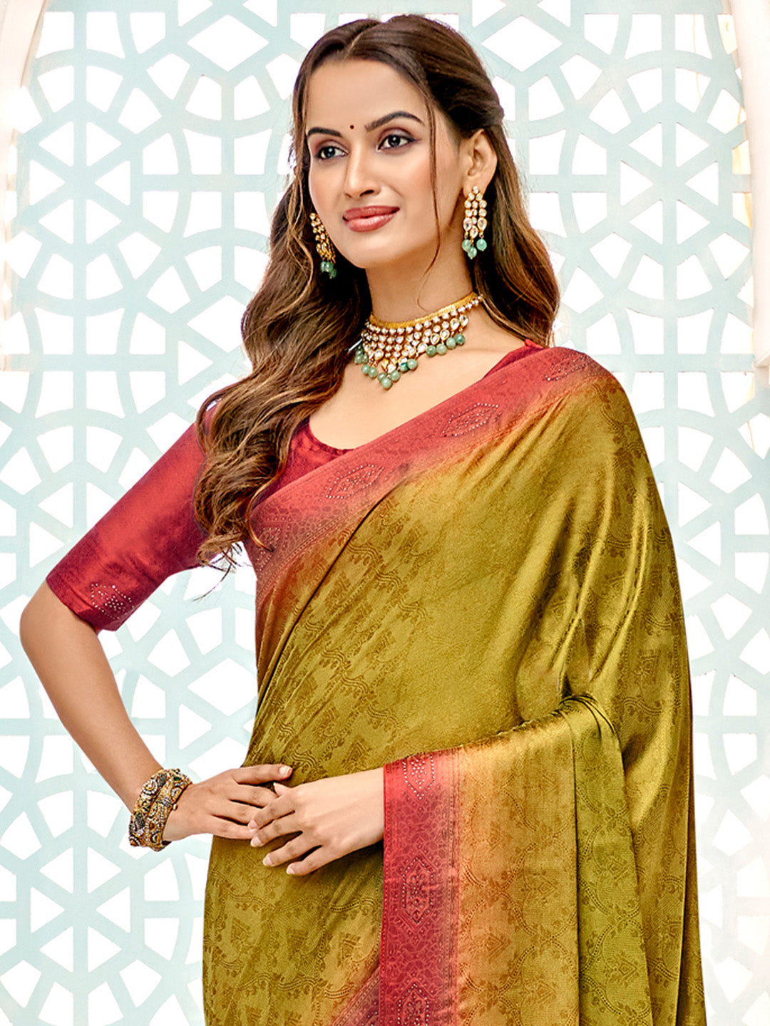 Pure Silk Olive Embellished Designer Saree With Blouse