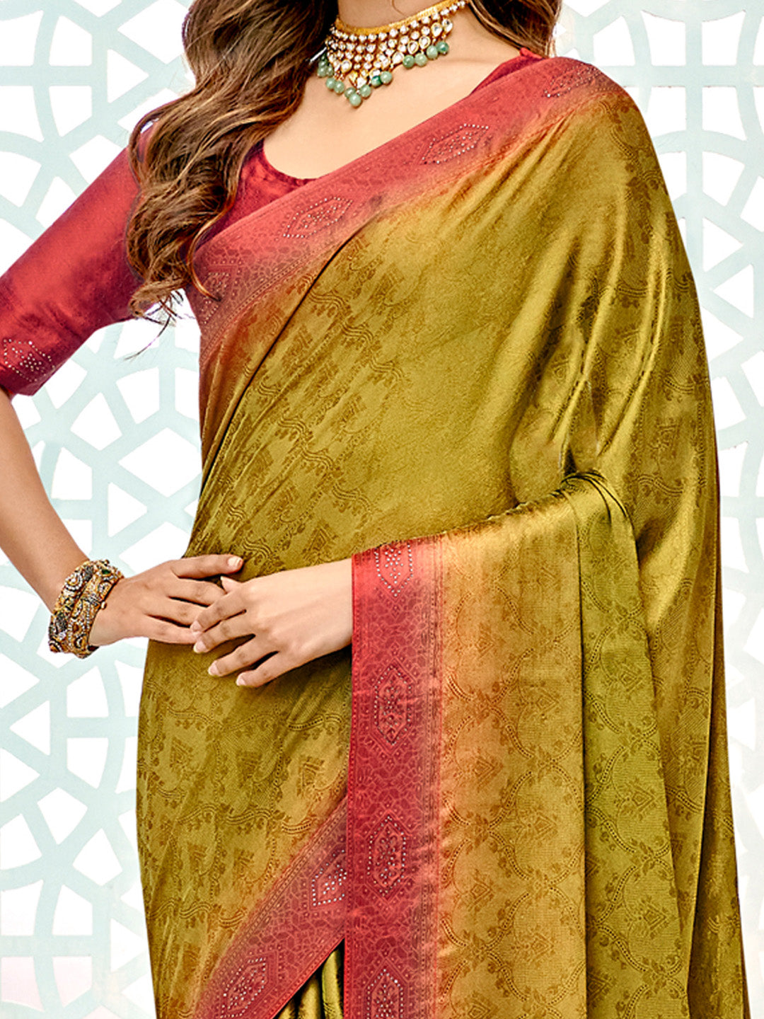 Pure Silk Olive Embellished Designer Saree With Blouse