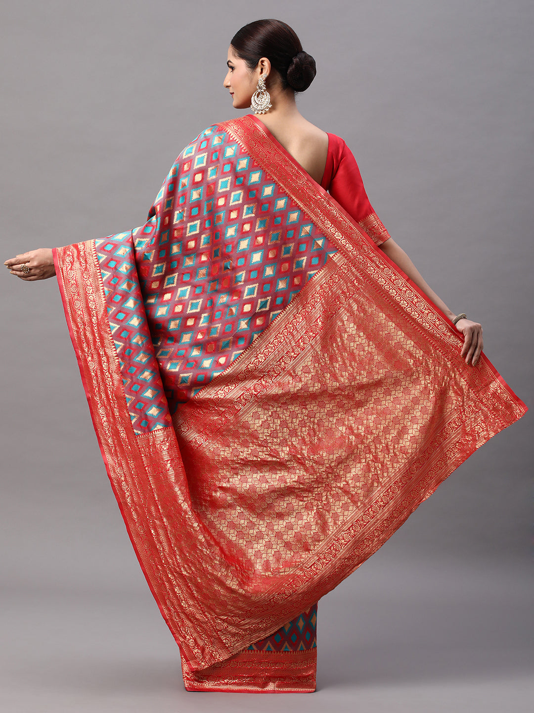 Silk Blend Red Woven Design Designer Saree With Blouse