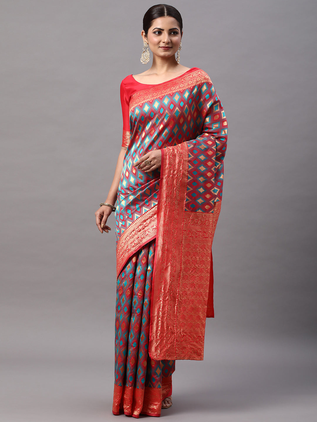 Silk Blend Red Woven Design Designer Saree With Blouse