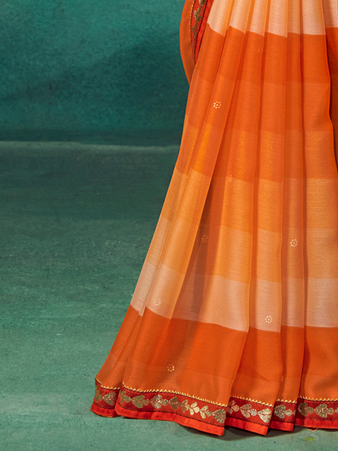 Chiffon Orange Embellished Designer Saree With Blouse