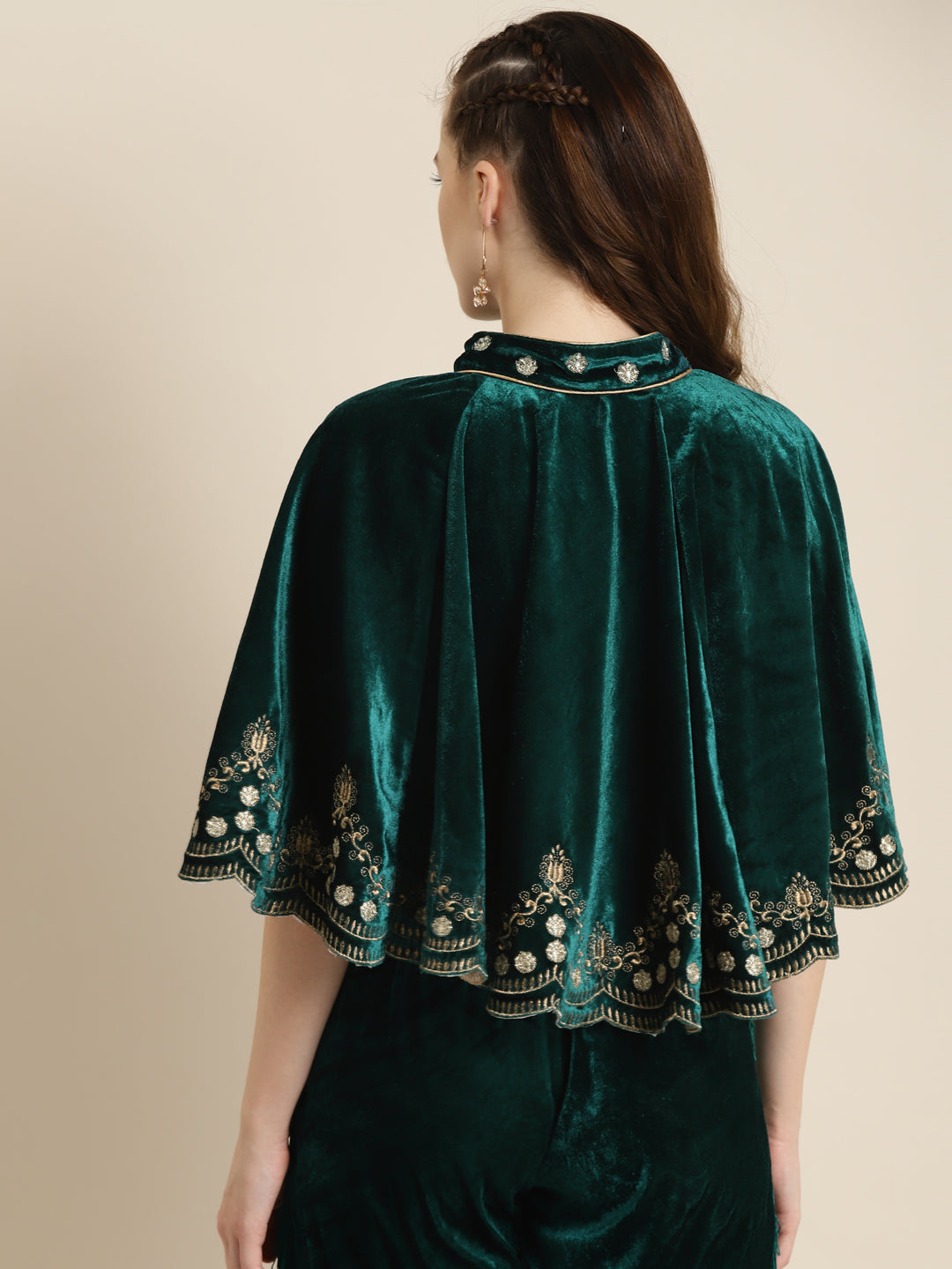 Teal Velvet Embroidered Poncho