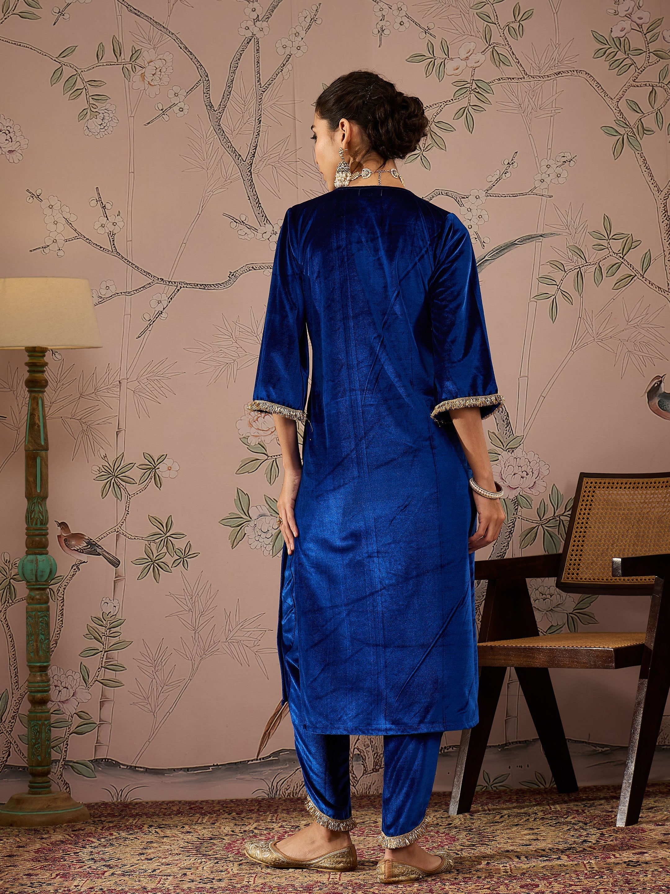 Women Royal Blue Front Embroidered Kurta