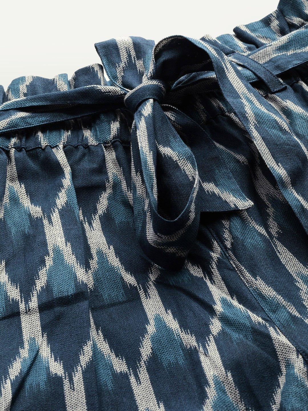 Navy Ikat Paper Bag Pants