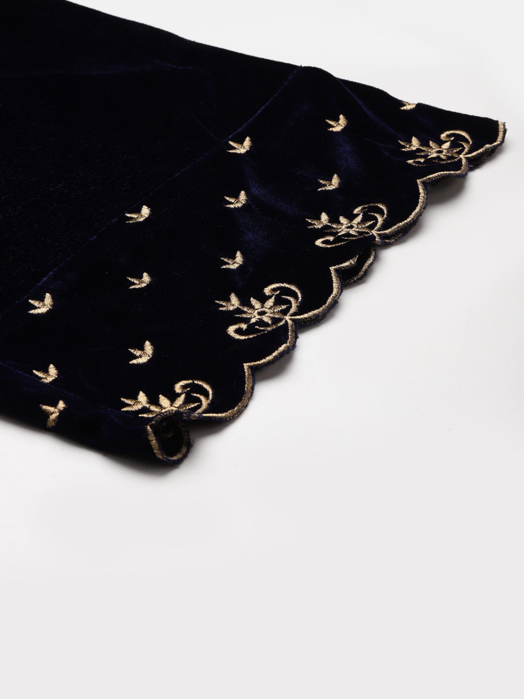 Navy Velvet Embroidered Flared Pants