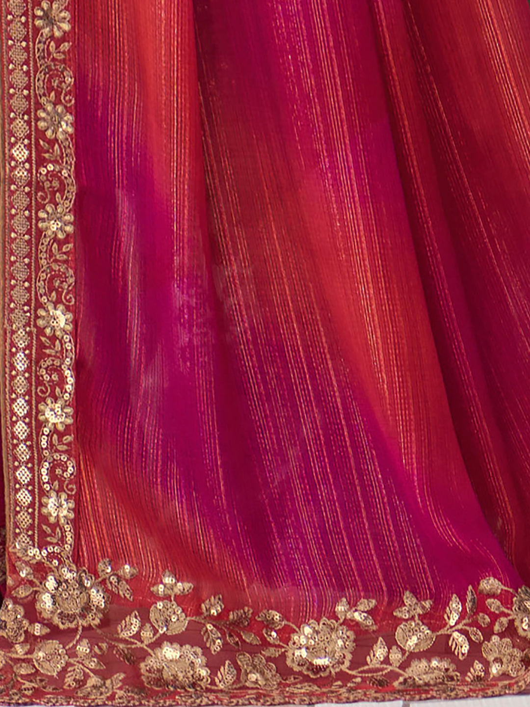 Chiffon Pink Embellished Designer Saree With Blouse