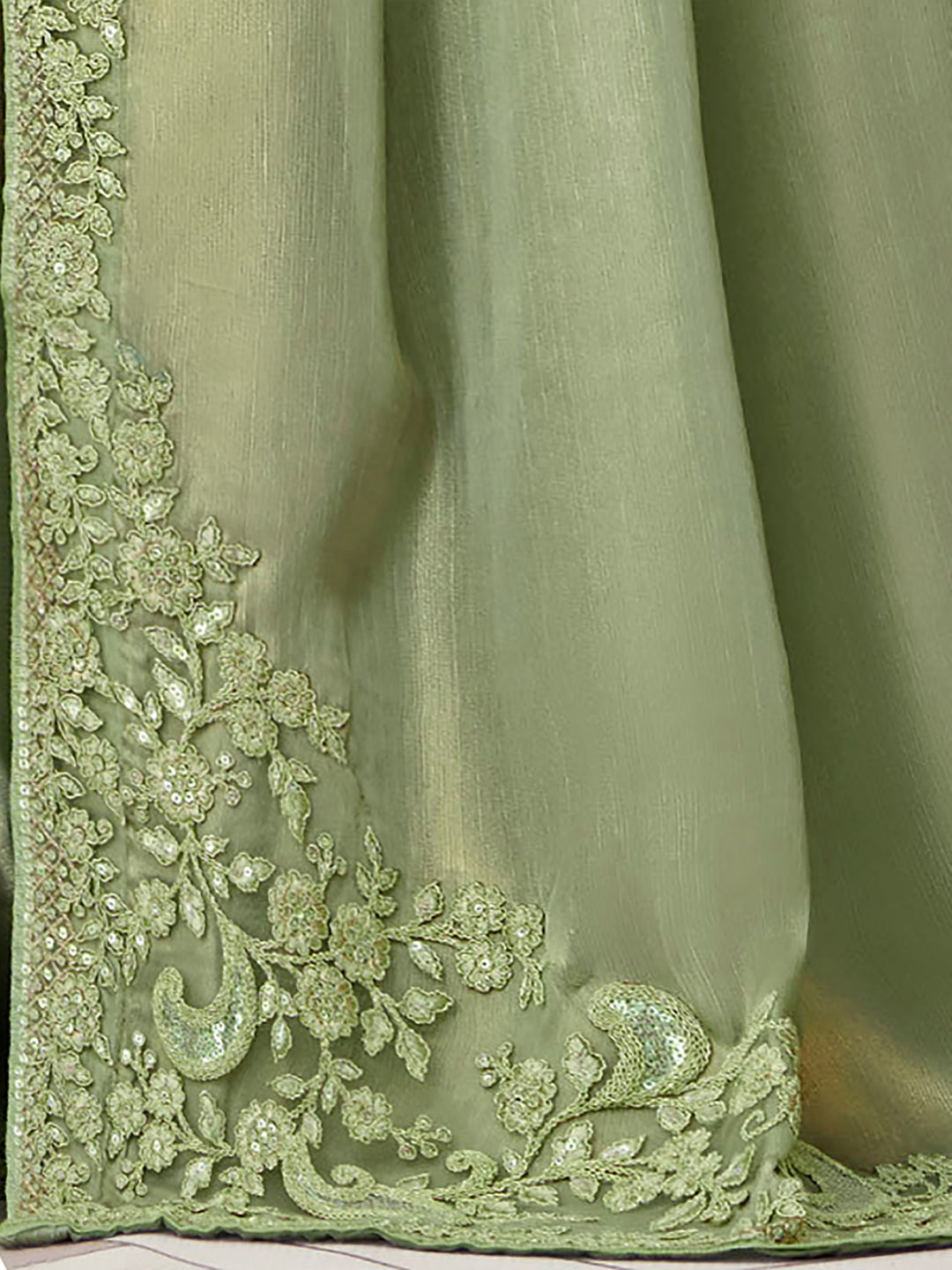 Silk Blend Olive Embellished Designer Saree With Blouse