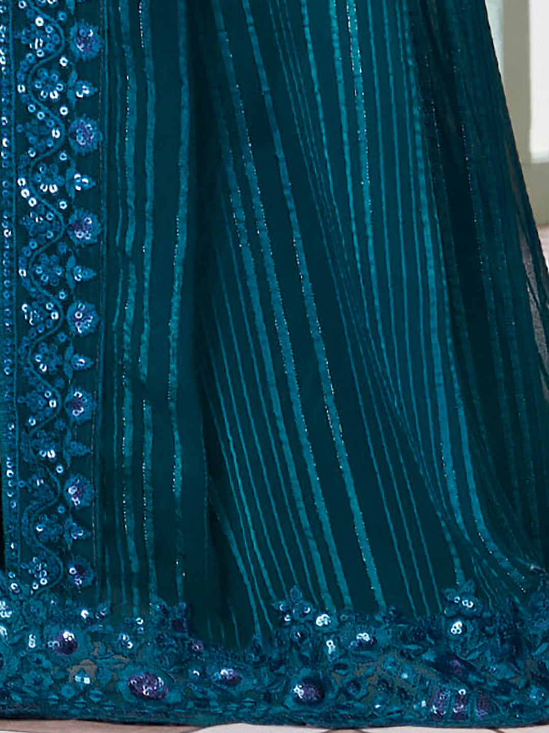 Georgette Teal blue Embellished Designer Saree With Blouse