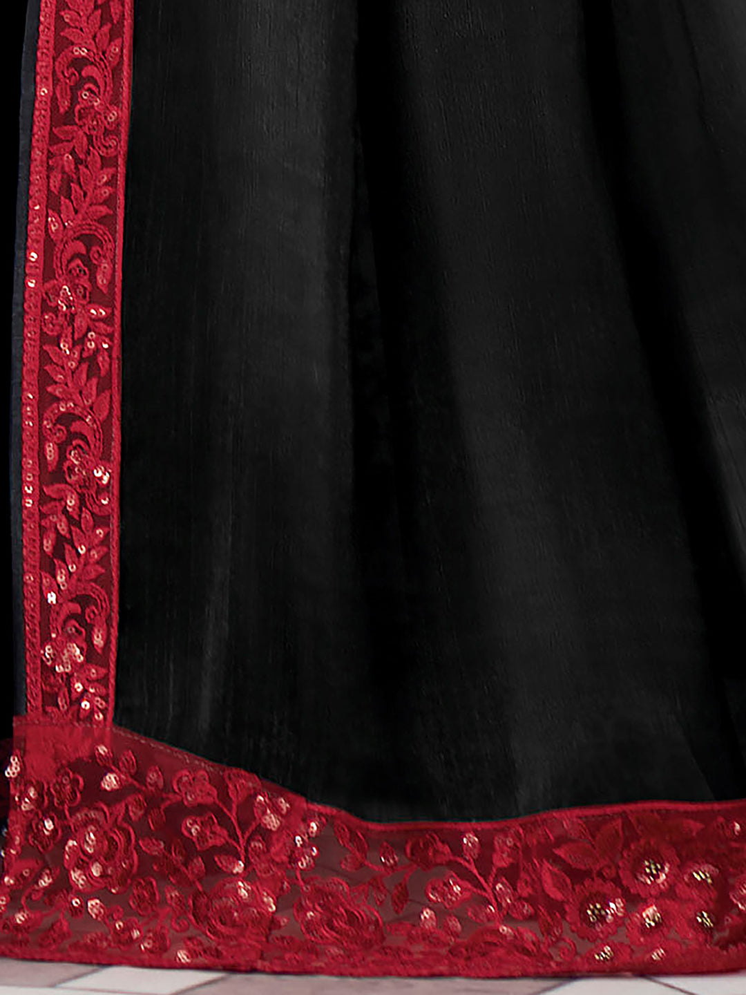 Silk Blend Black Embellished Designer Saree With Blouse