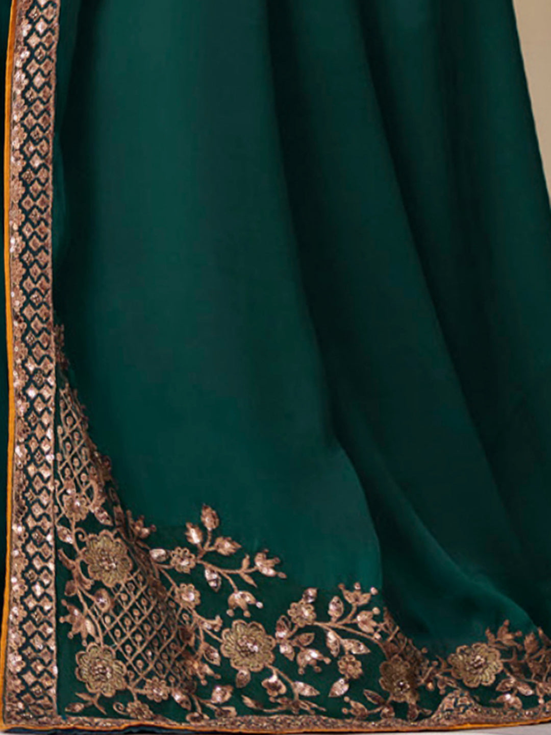 Satin Silk Teal green Embellished Designer Saree With Blouse