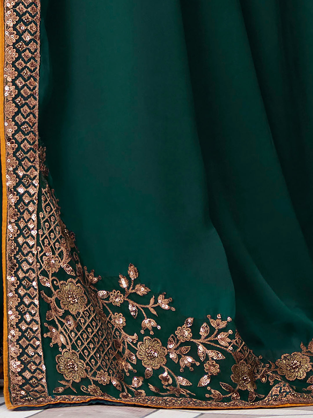 Satin Silk Teal blue Embellished Designer Saree With Blouse