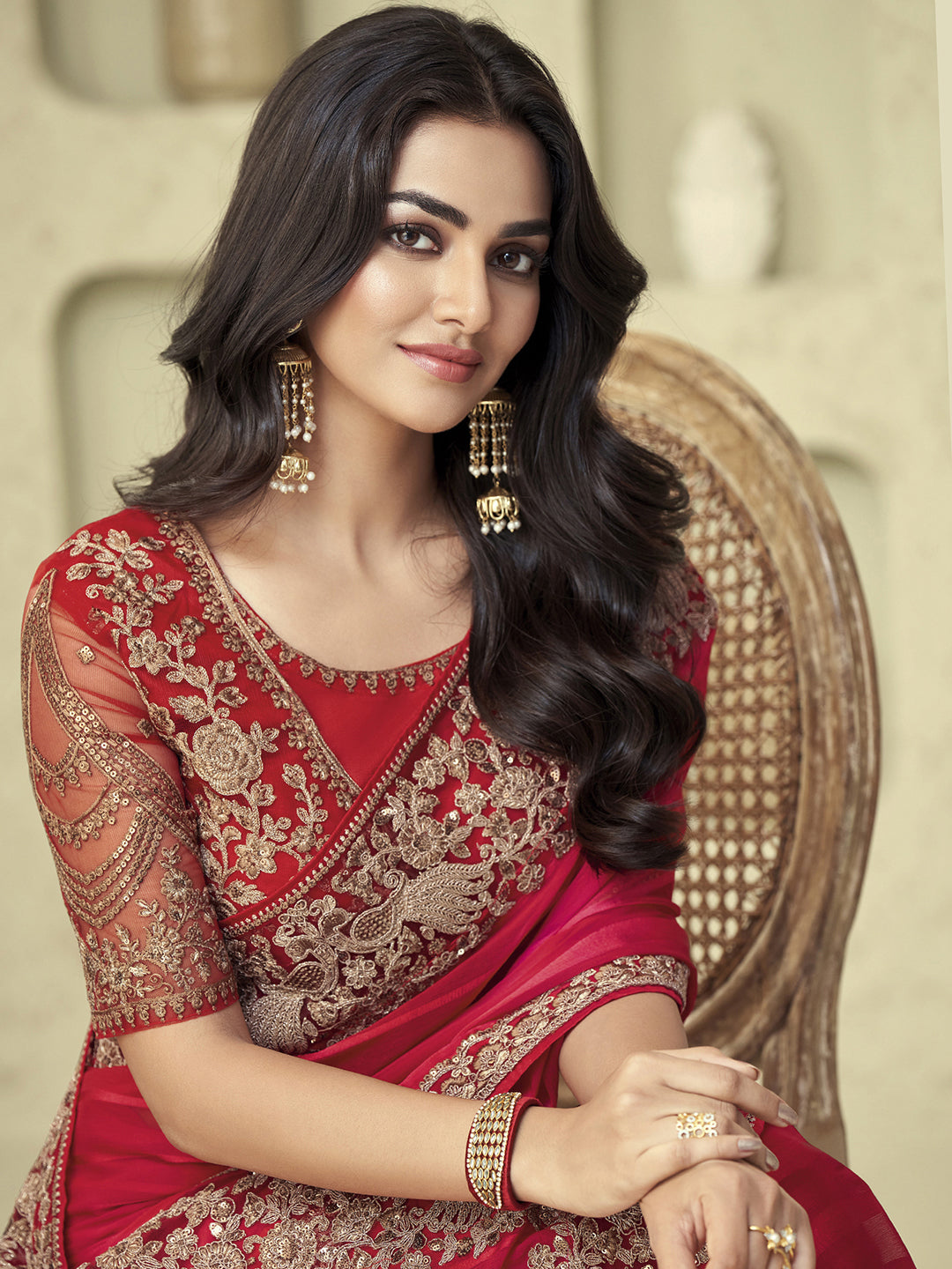 Georgette Pink Embellished Designer Saree With Blouse