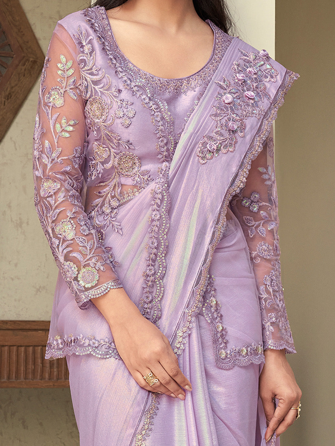 Georgette Mauve Embellished Designer Saree With Blouse