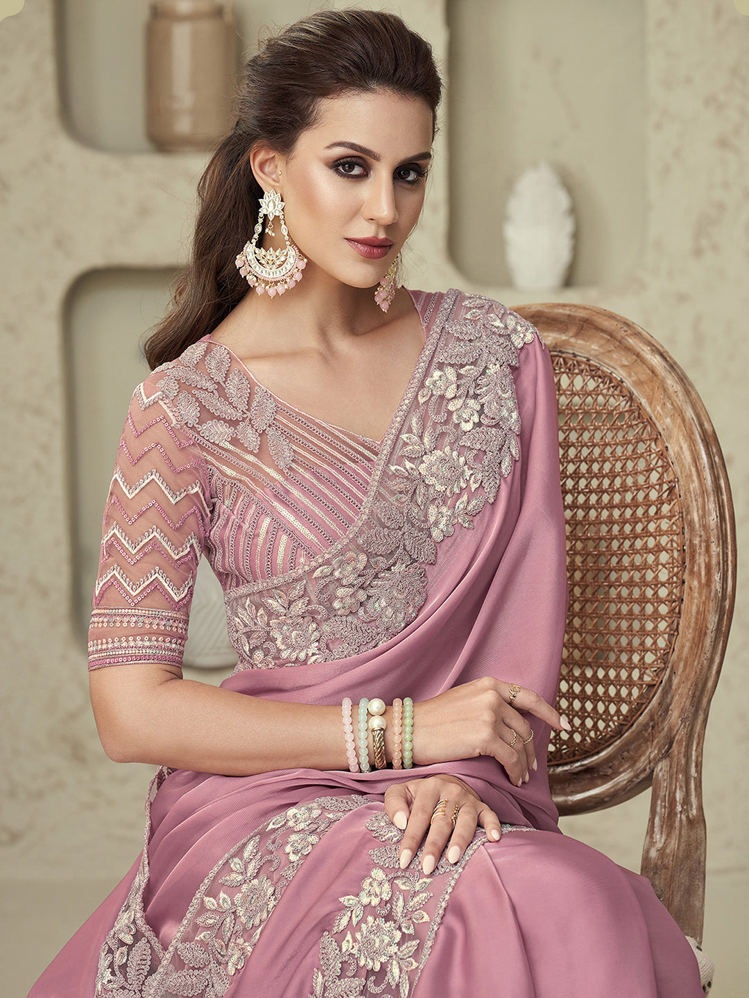 Georgette Mauve Embellished Designer Saree With Blouse