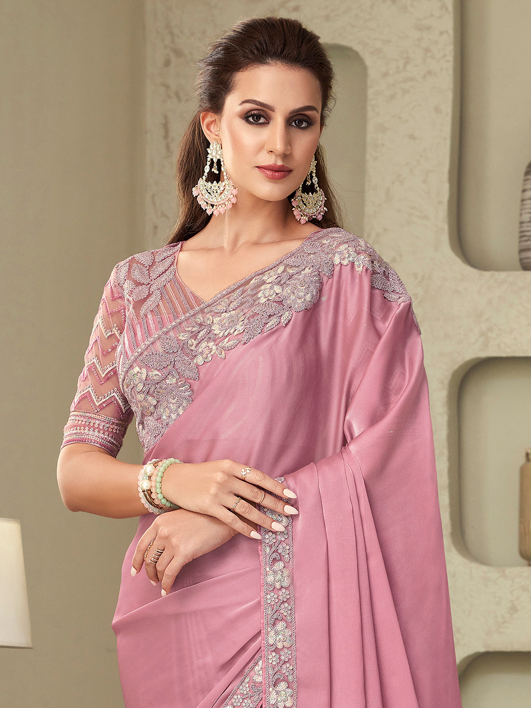 Georgette Mauve Embellished Designer Saree With Blouse