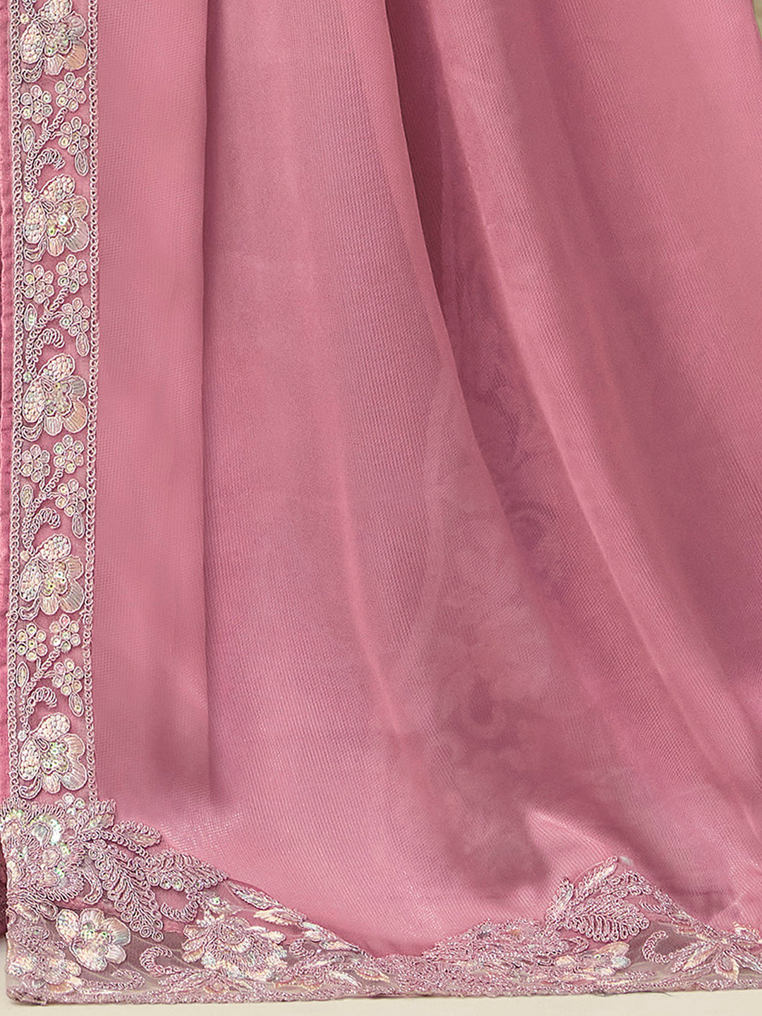 Georgette Mauve Embellished Designer Saree With Blouse