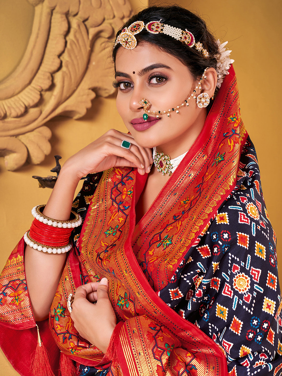 Silk Blend Navy Blue Woven Design Designer Saree With Blouse