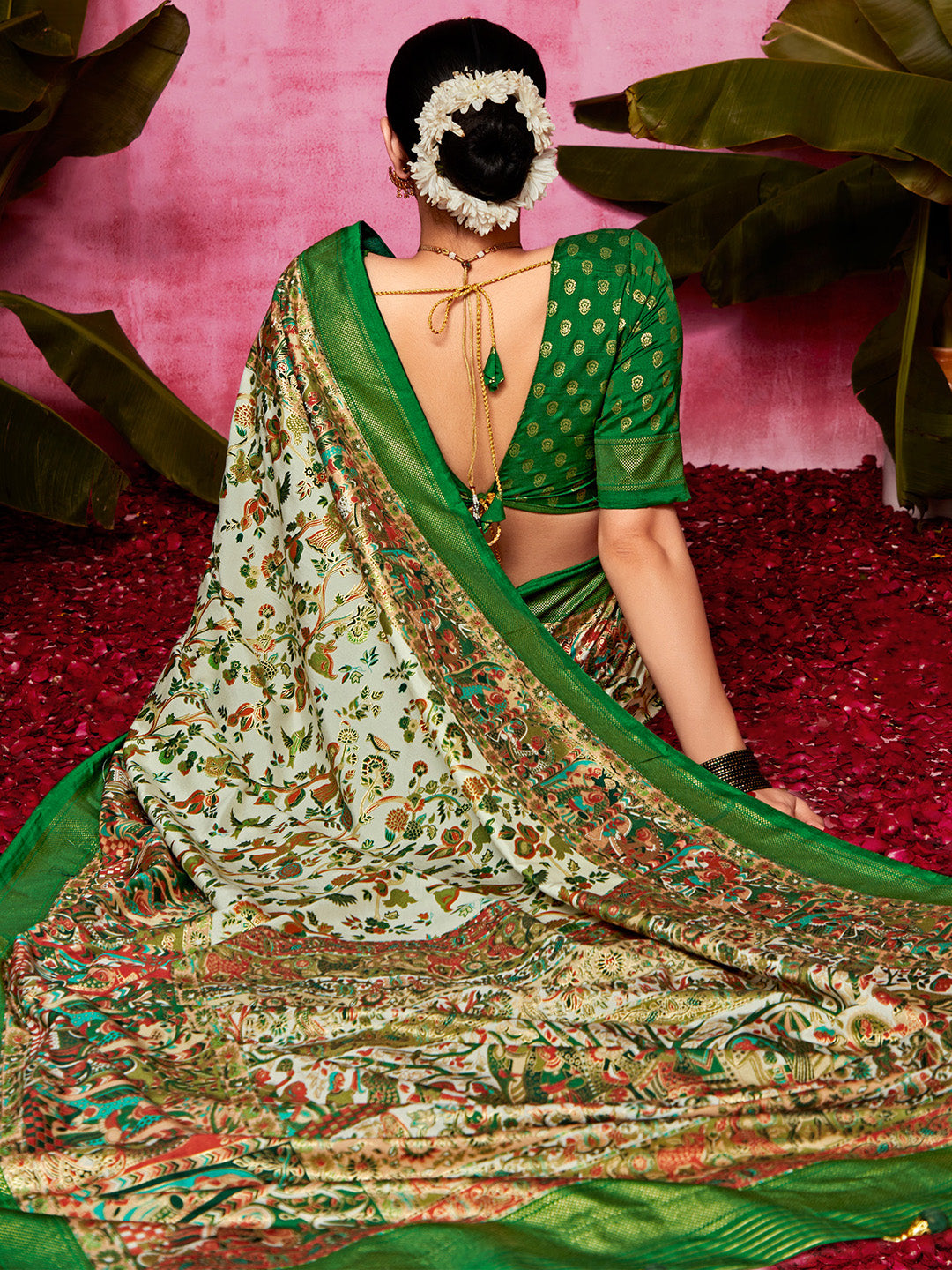 Tussar Silk Cream Printed Designer Saree With Blouse