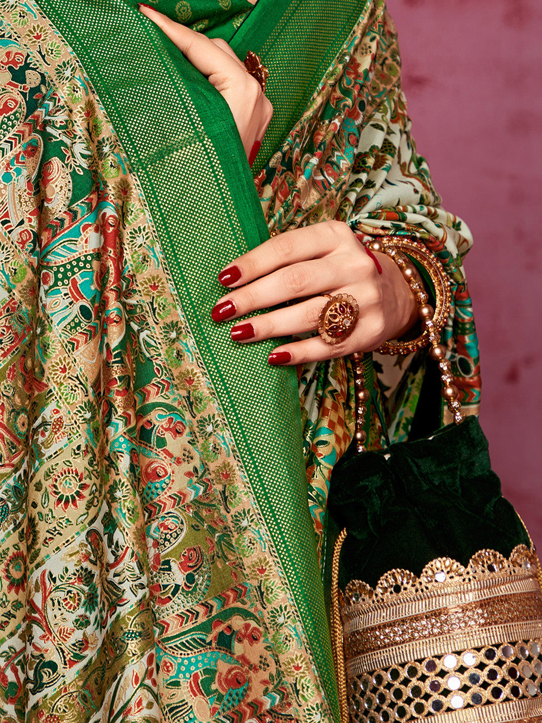 Tussar Silk Cream Printed Designer Saree With Blouse