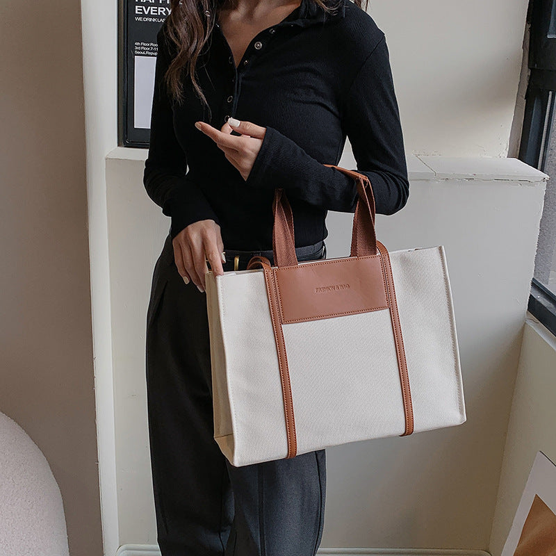 White Light Weight Canvas Top Handle Bag For Women