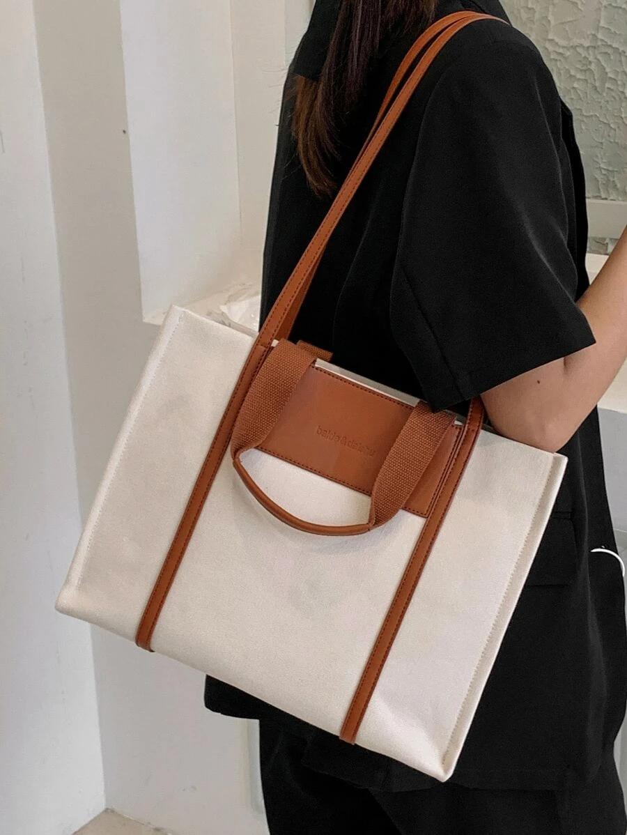 White Light Weight Canvas Top Handle Bag For Women