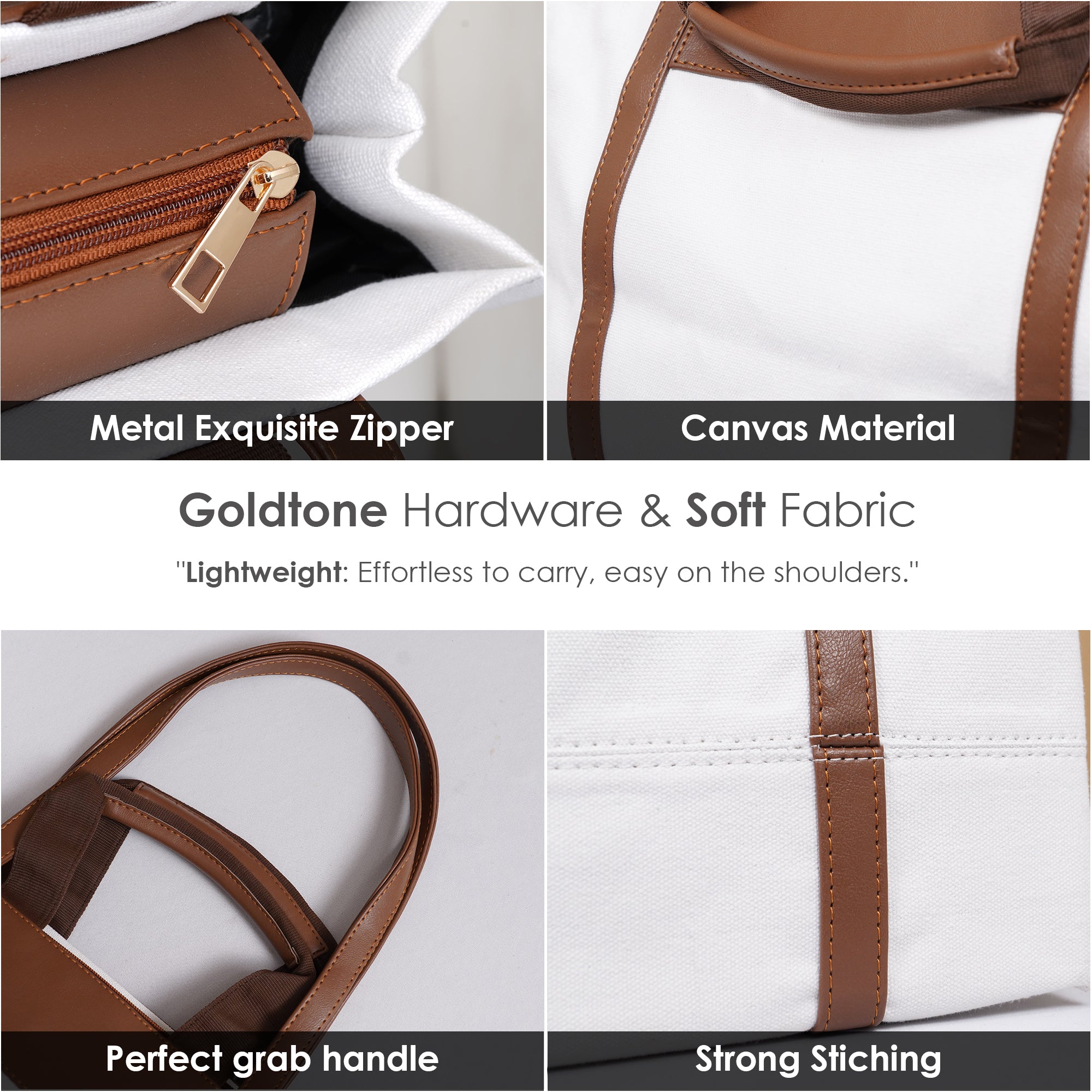 White Light Weight Canvas Top Handle Bag For Women