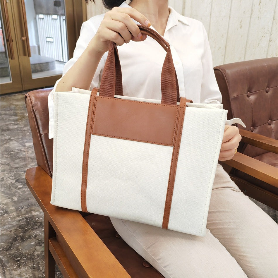 White Light Weight Canvas Top Handle Bag For Women