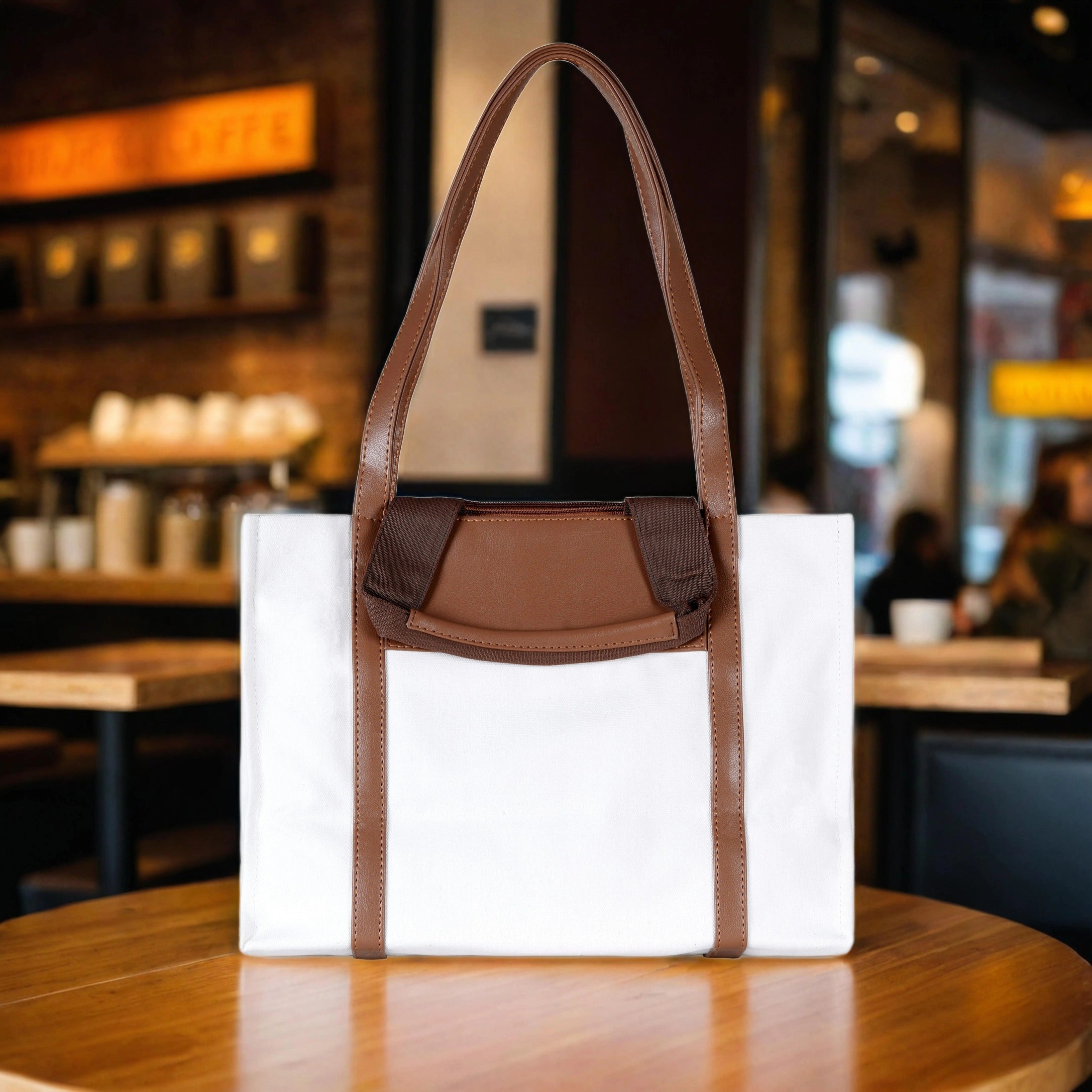 White Light Weight Canvas Top Handle Bag For Women