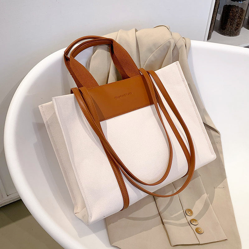White Light Weight Canvas Top Handle Bag For Women