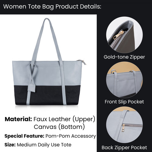 Light Blue Light Weight Faux Leather Tote Bag For Women