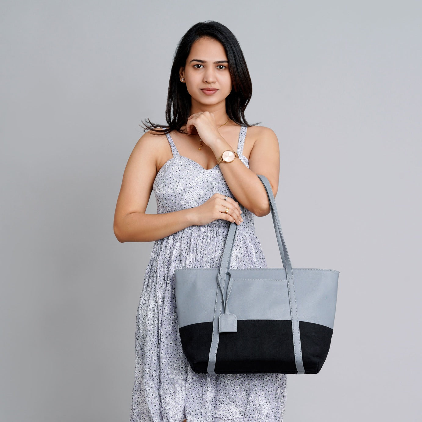 Light Blue Light Weight Faux Leather Tote Bag For Women