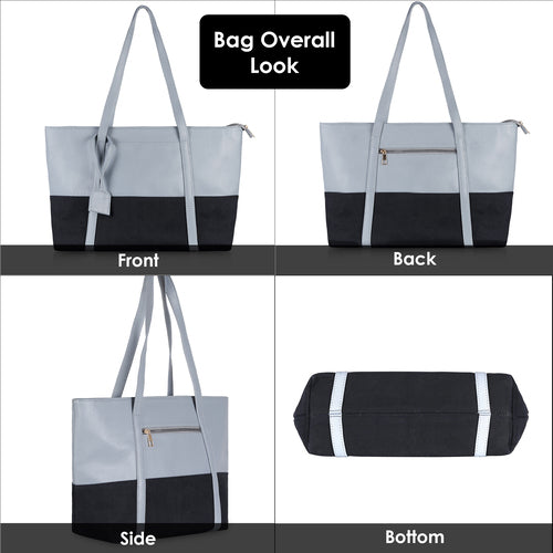 Light Blue Light Weight Faux Leather Tote Bag For Women