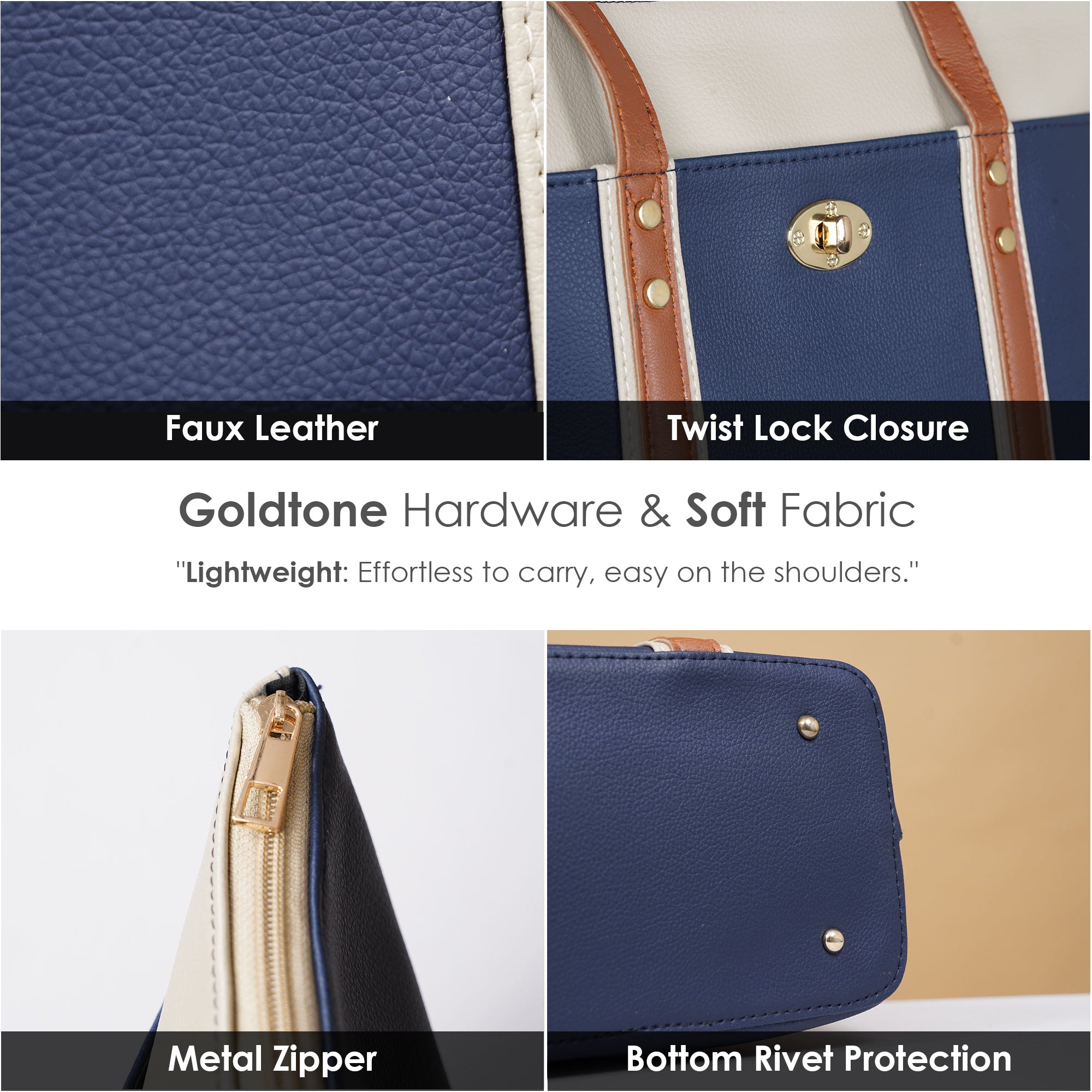 Dark Blue Light Weight Faux Leather Tote Bag For Women