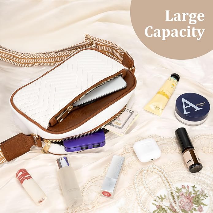 White Crossbody Bag In Pu Leather With Cute Adjustable Strap