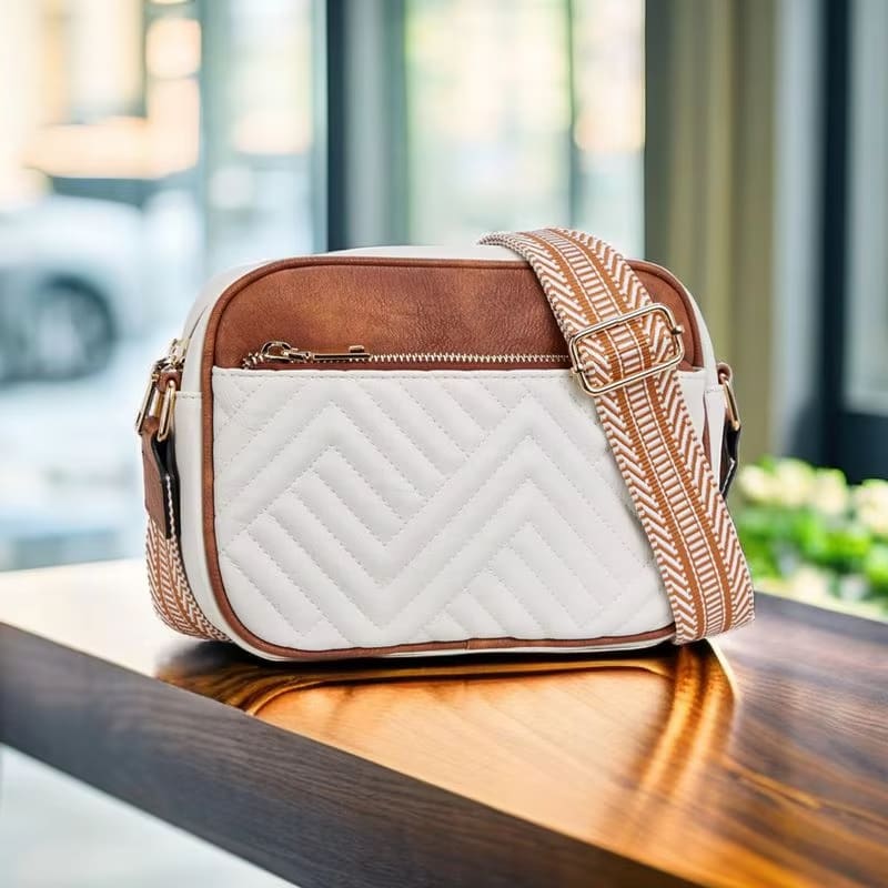 White Crossbody Bag In Pu Leather With Cute Adjustable Strap