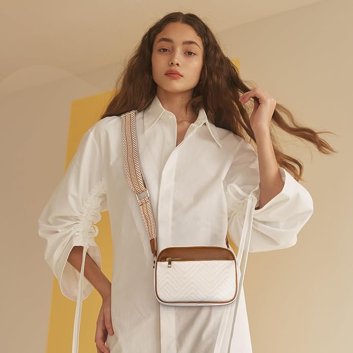 White Crossbody Bag In Pu Leather With Cute Adjustable Strap